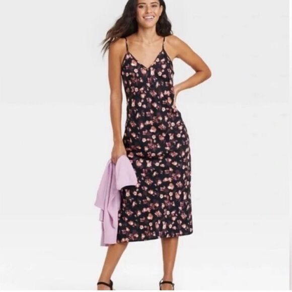 A New Day Satin Floral Midi Dress Small - Picture 1 of 4